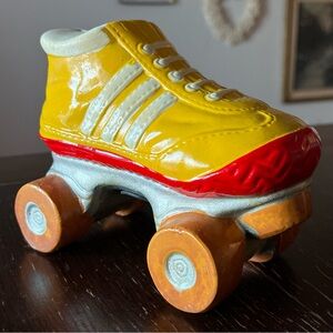 Vintage, roller derby skate piggy bank. RARE yellow color
